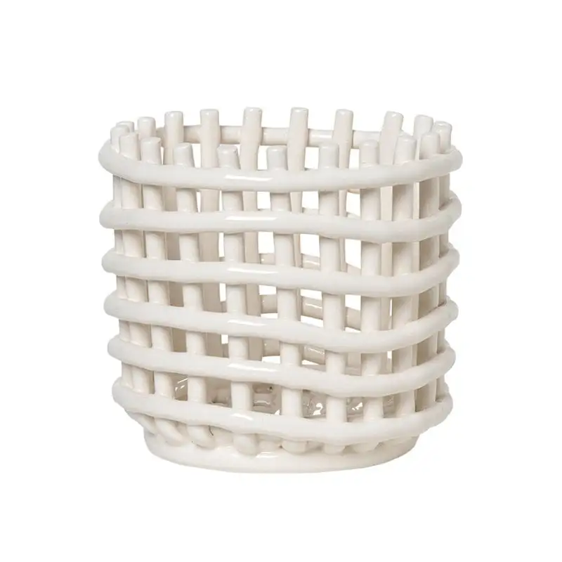 Ferm LIVING Ceramic Basket, Small, Off-white 3 Ferm LIVING Ceramic Basket, Small, Off-white