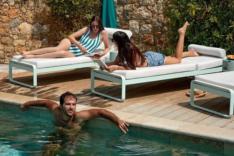 Fermob Bellevie Premium Sunlounger, Acapulco Blue - Flannel Grey 5 Fermob Bellevie Premium Sunlounger, Acapulco Blue - Flannel Grey - Image 3