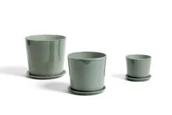 HAY Botanical Family Pot And Saucer, L, Dusty Green -Fredericia Sales Botanical family dusty green family