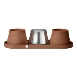 Georg Jensen Set Of 3 Terra Pots And Plate, 1 Terracotta - Mirror Polished St