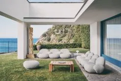 GUBI TS Outdoor Coffee Table, 80 Cm, Black - White Travertine -Fredericia Sales GUBI Gubi Goes Al Fresco Pacha Obello TS Atmosfera