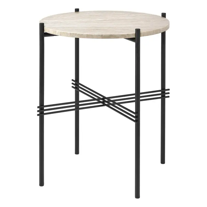 GUBI TS Outdoor Side Table, 40 Cm, Black - White Travertine