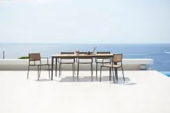 Cane-line Less Armchair, Stackble, Grey - French Weave Natural -Fredericia Sales Less chair lavagrey french weave core table 210x1001 f7